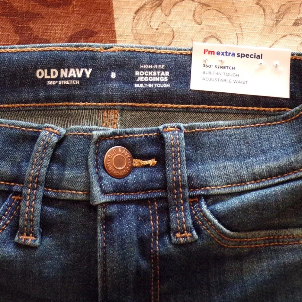 Old Navy High Rise Rockstar Jegging Girls 8 Jeans Stretch Adjustable Distressed